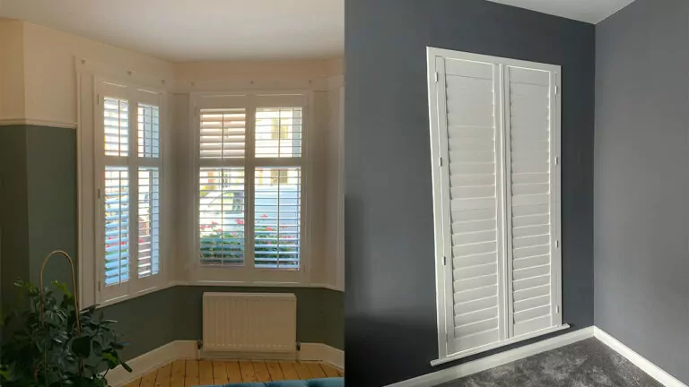 example of a hidden tilt rod and a central tilt rod on a plantation shutter in homes in northern ireland