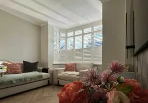 Beautiful Shutter Install in East Belfast: A perfect balance of light and privacy with bespoke shutters in this bright living room.