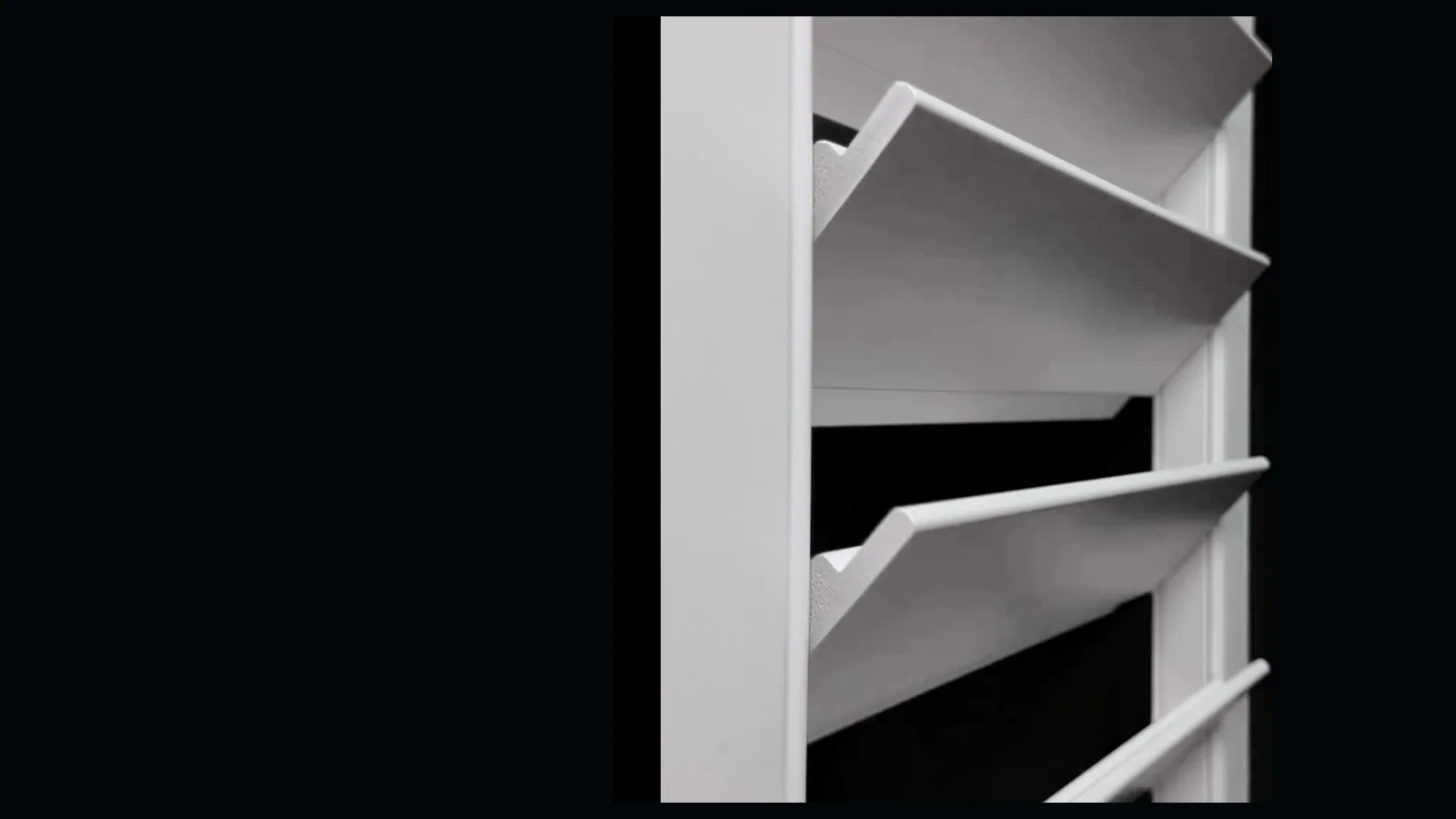 Close-up of the Lumin shutter louvre profile from the Village Blinds and Shutters product video