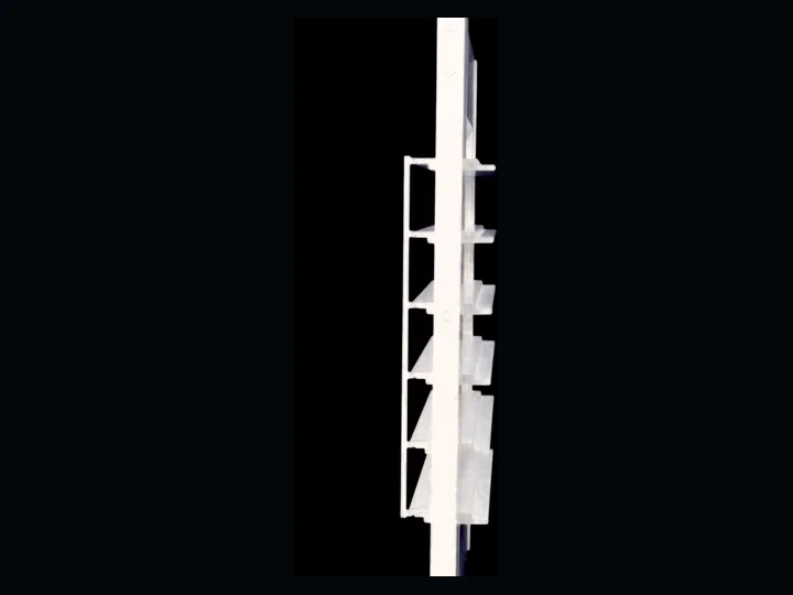Side view of multiple Lumin louvres rotating towards the closed position