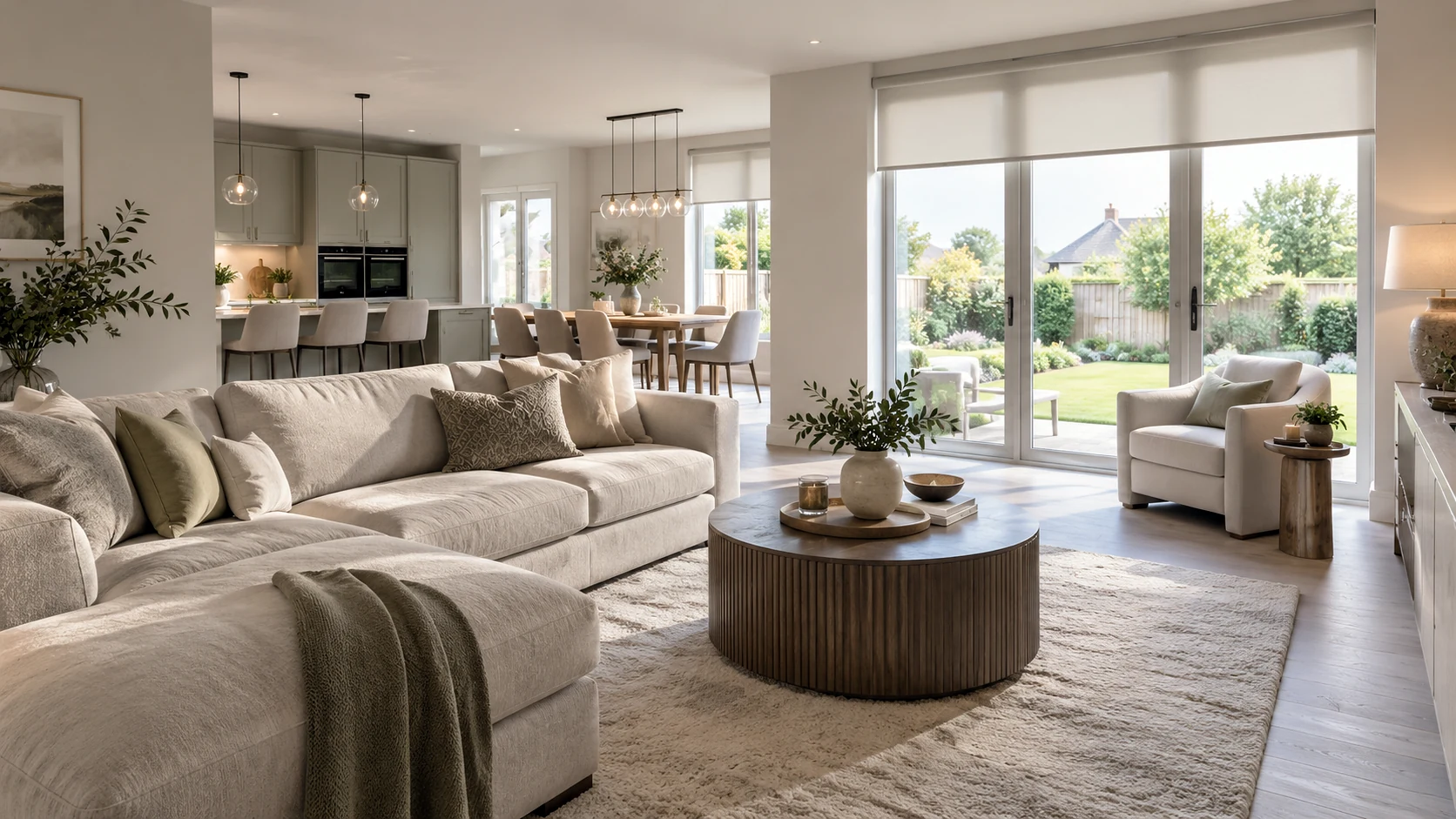 Ultra-realistic aspirational new-home interior illustrating made-to-measure window treatments for Ballantine Garden Village