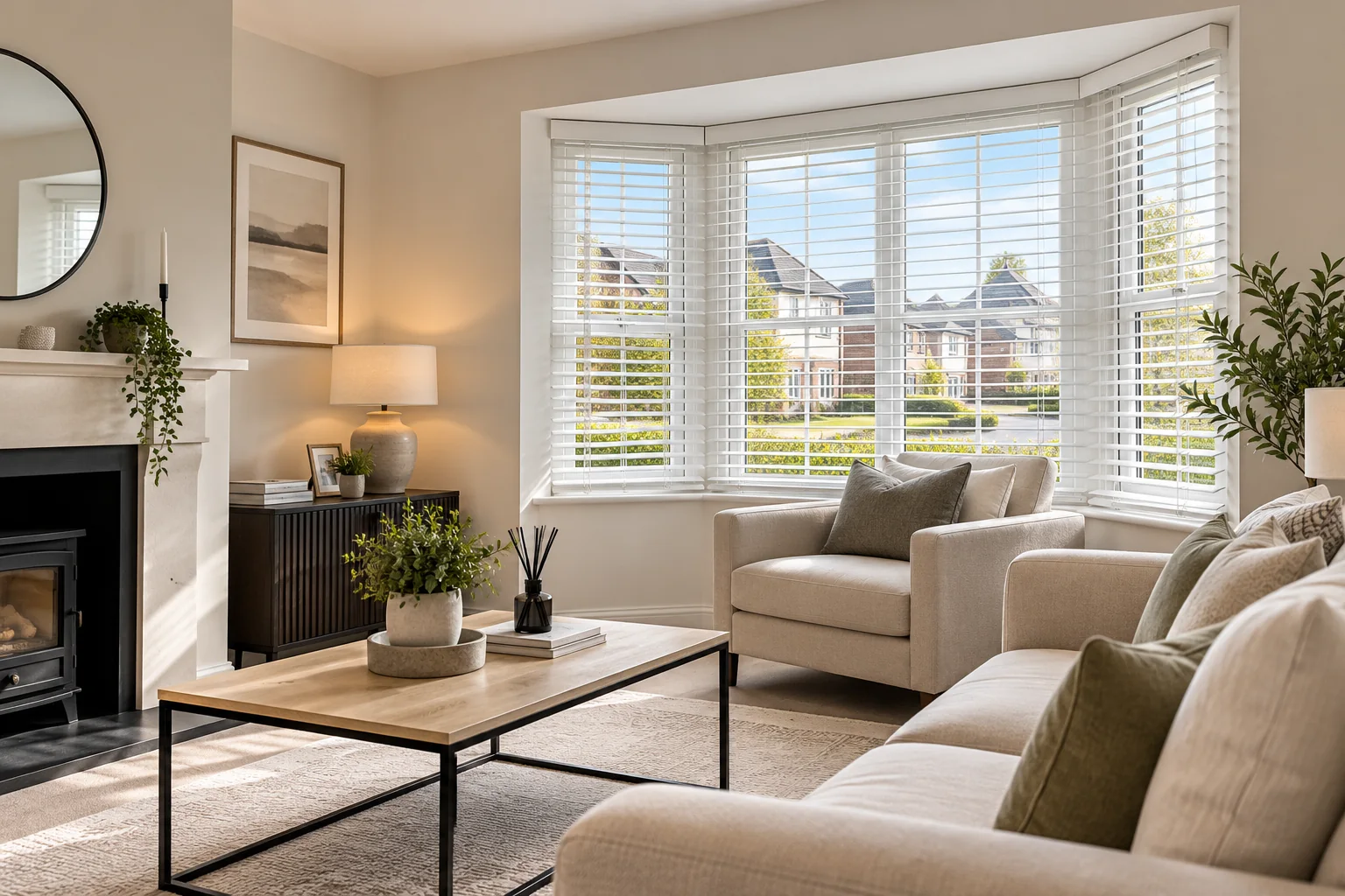 Ballywillin Gardens Portrush Blinds in a bright new build living room