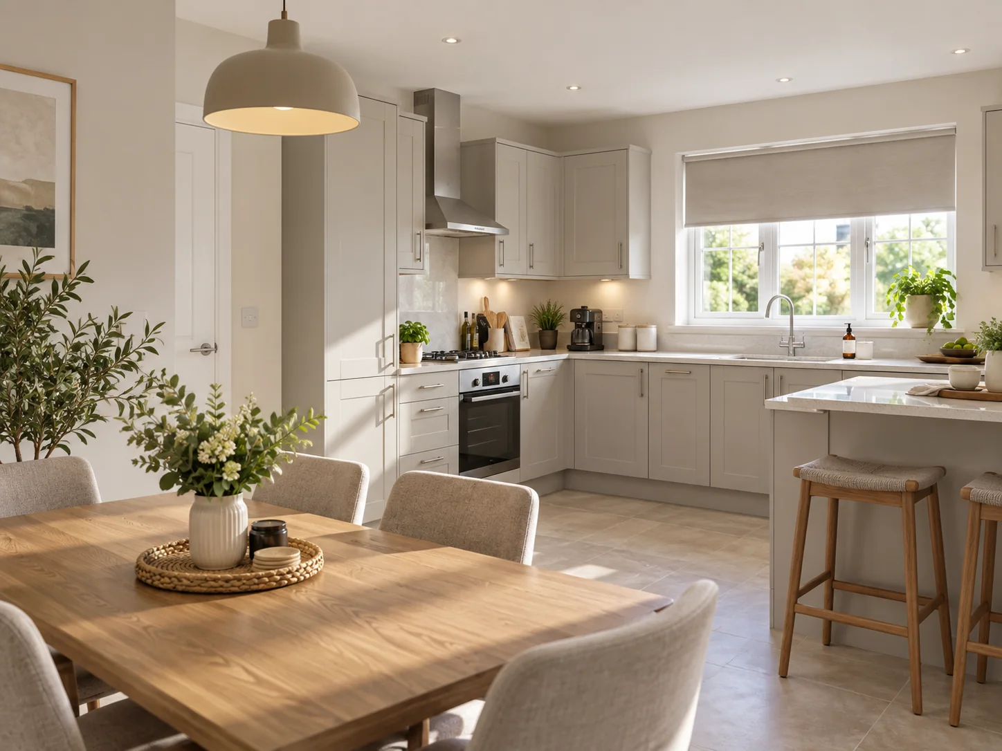 Realistic Church Heights kitchen and dining area with a practical blind for everyday light control and privacy.