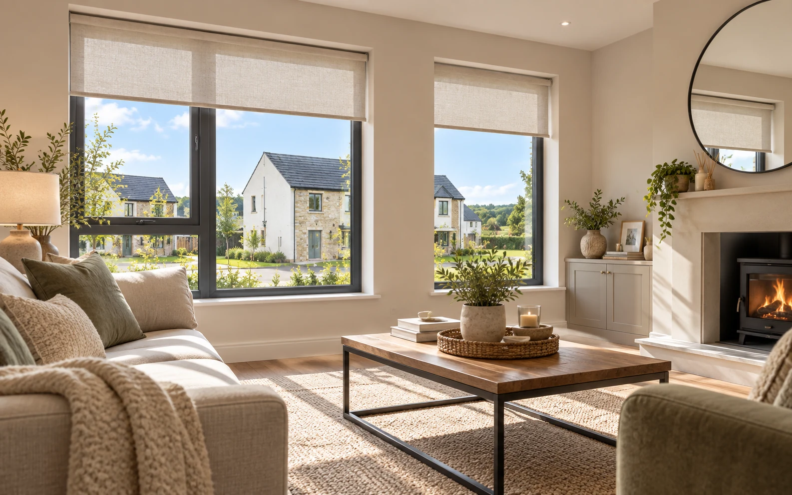 Living room with roller blinds in a contemporary Coolmaghery View Magheramason style home