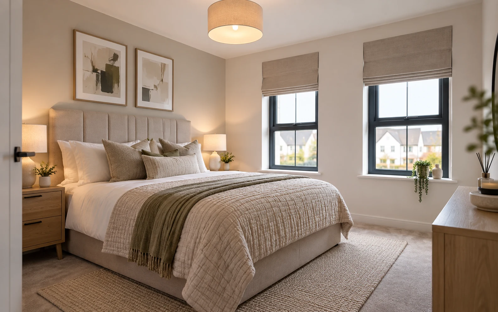 Bedroom with Roman blinds in a contemporary Cumber View Claudy style home