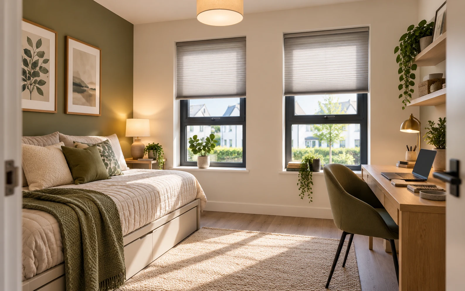 Home office and guest bedroom with cellular blinds in a contemporary Cumber View Claudy style home