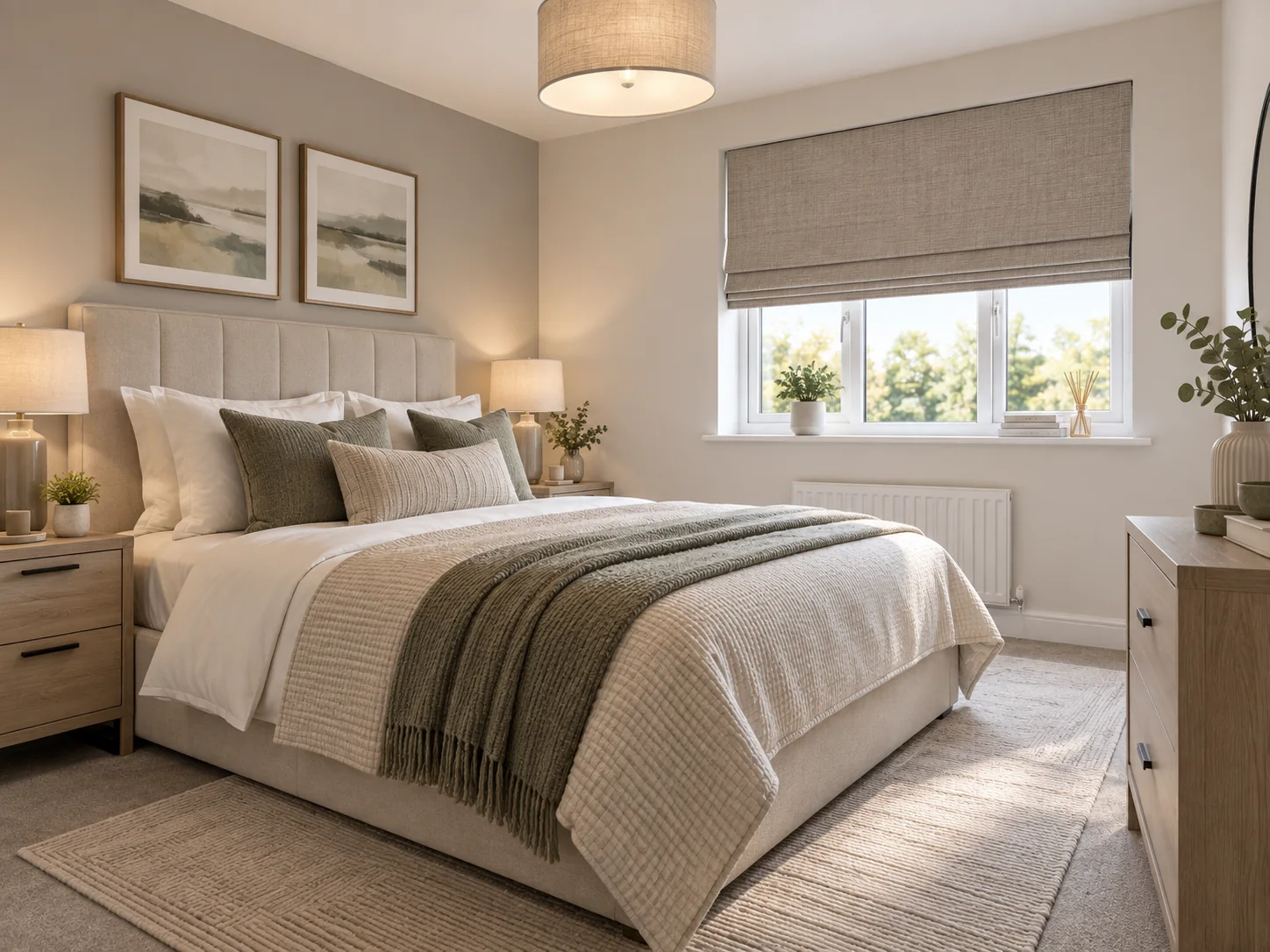 Realistic Curlyhill bedroom with a soft blackout blind for privacy, comfort and better sleep.
