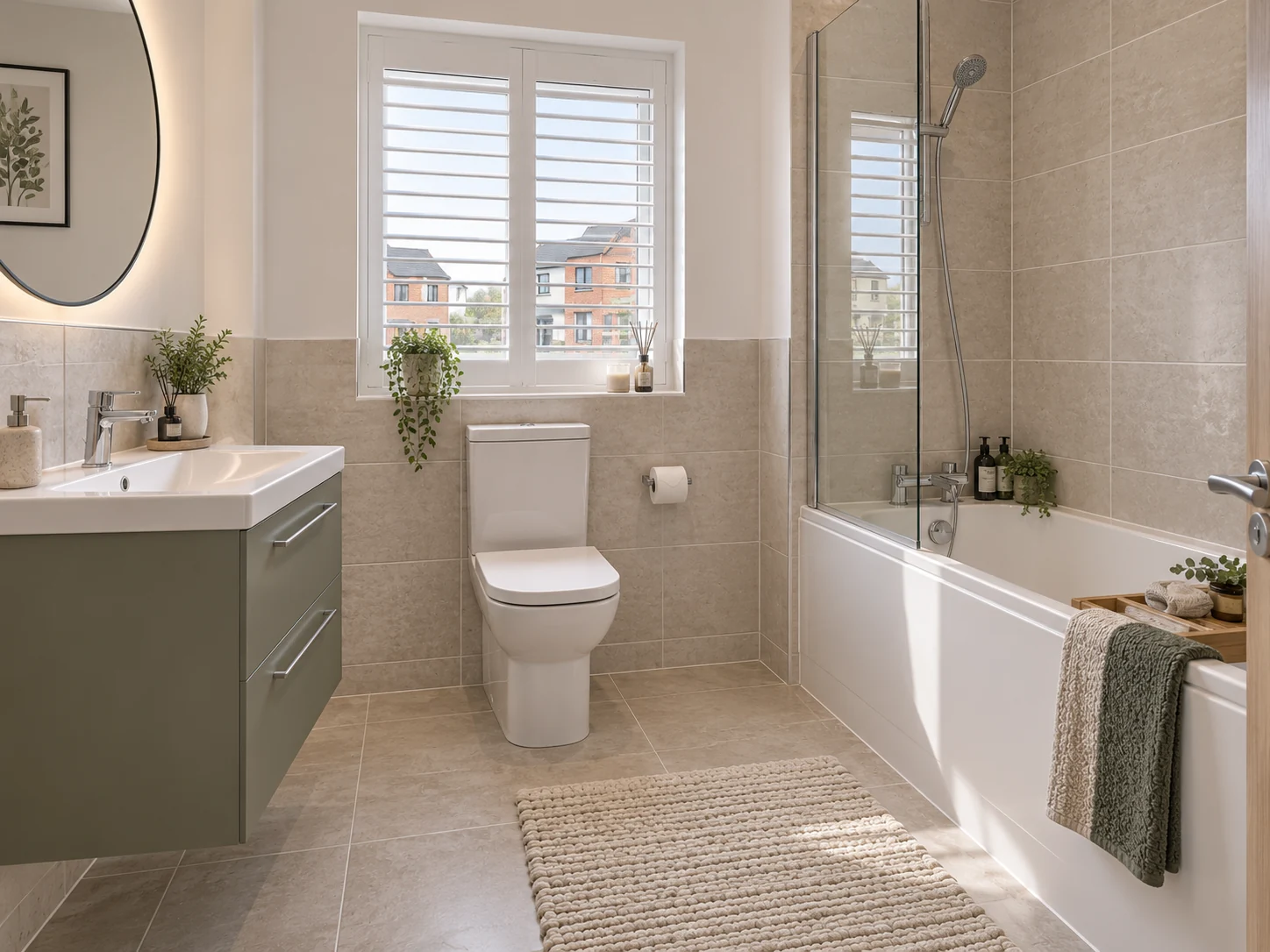 Enlerbank Comber blinds – white plantation shutters in a modern bathroom