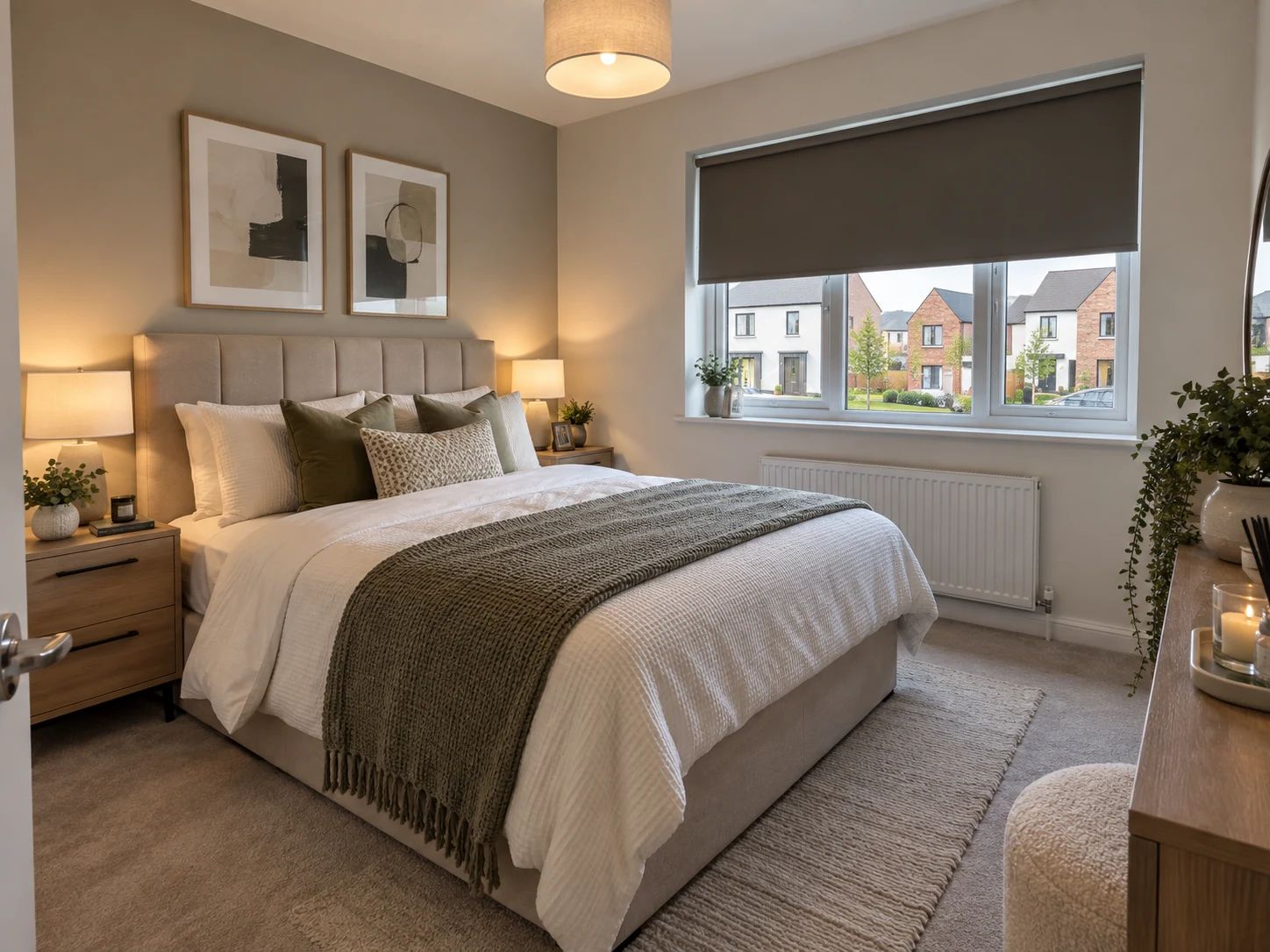 Enlerbank Comber blinds – blackout blind in a calm contemporary principal bedroom