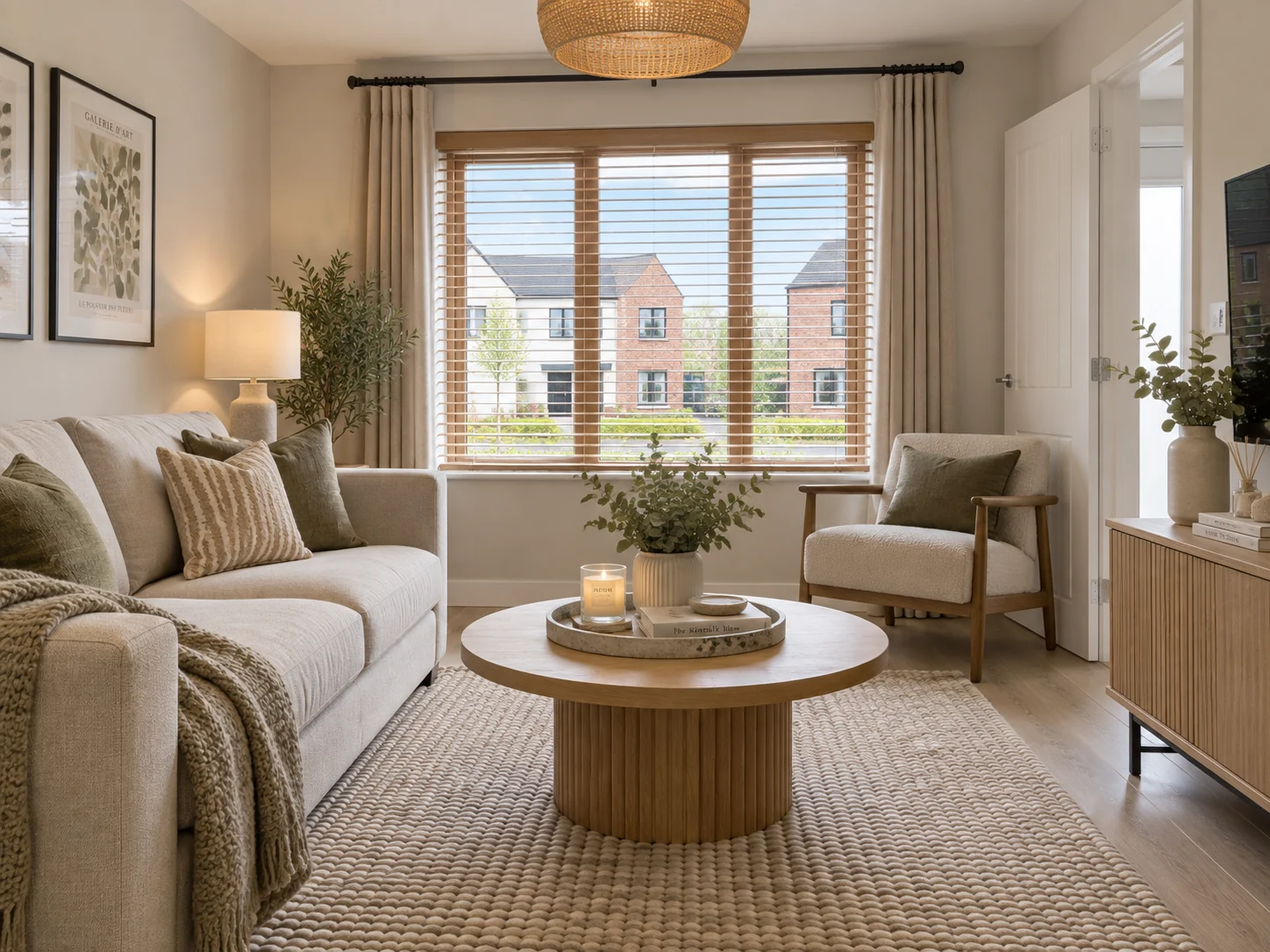 Enlerbank Comber blinds – wooden Venetian blinds in a bright contemporary living room