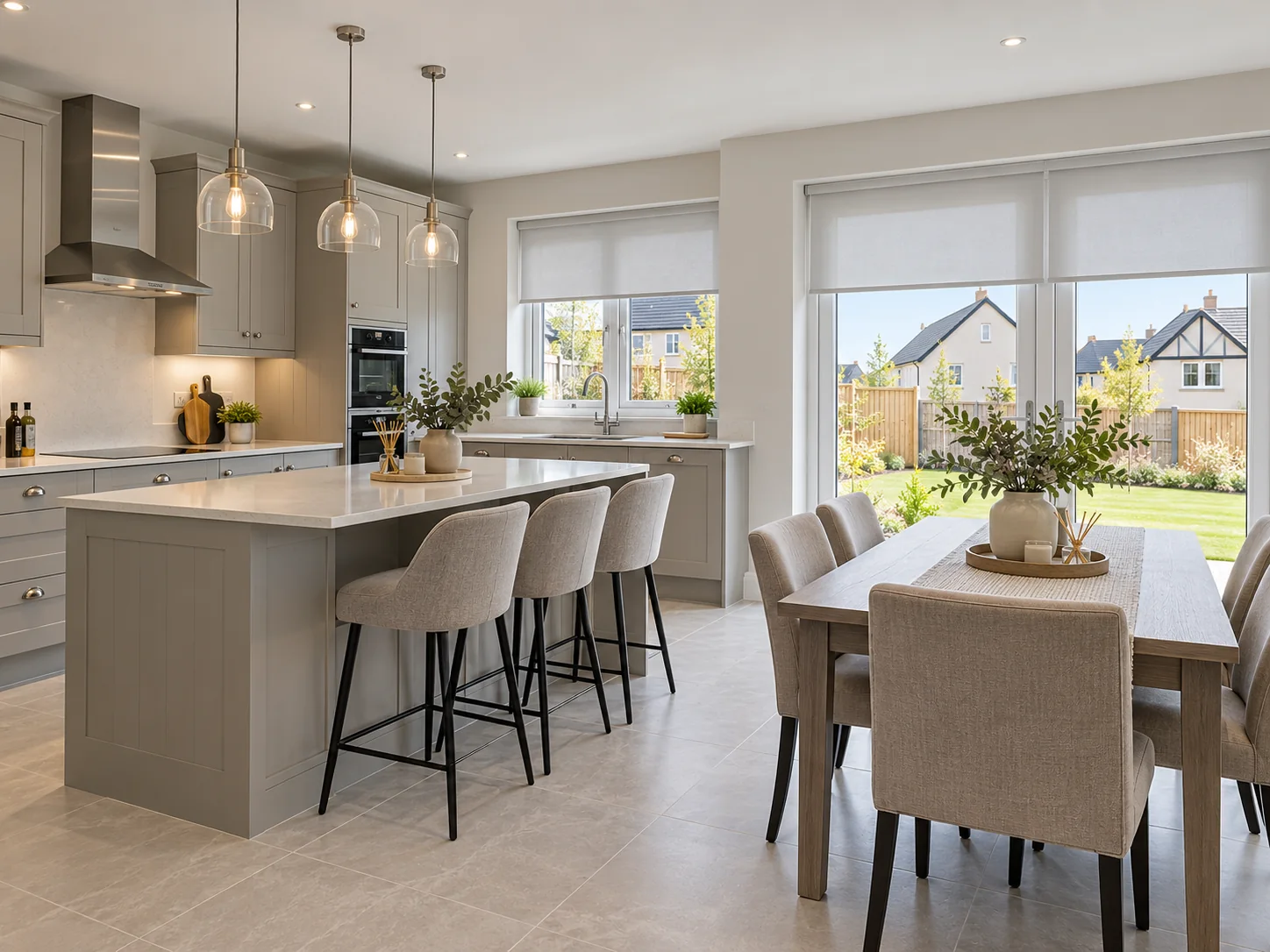 Foxton Wood South Ballymena Blinds in an open plan kitchen and dining room