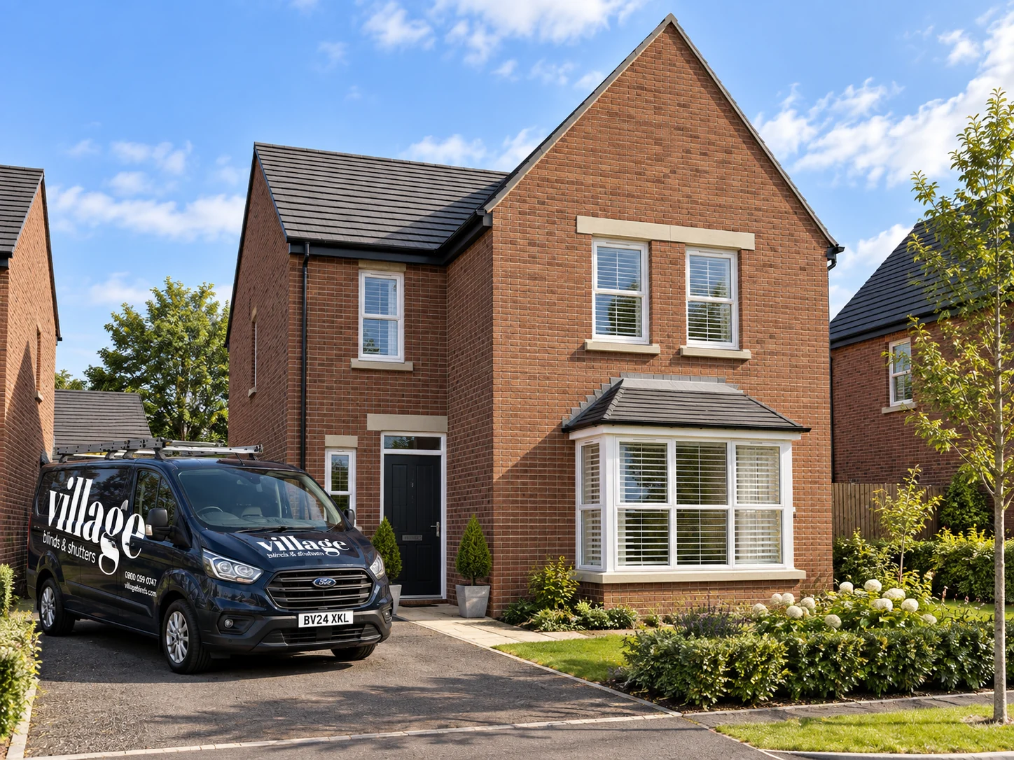 High Trees Donaghadee blinds and shutters – Village Blinds and Shutters van outside a representative High Trees detached home