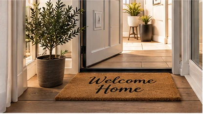 Welcoming new-home entrance ready for moving day, illustrating preparation for first-night privacy in a new-build property.