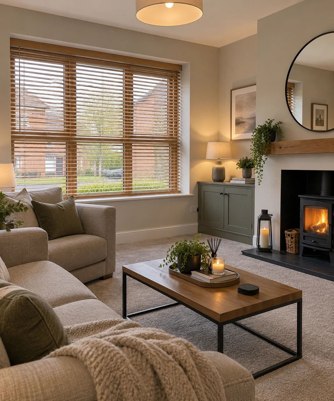 Regent Park Newtownards blinds and shutters – wooden Venetian blinds in a contemporary Regent Park living room
