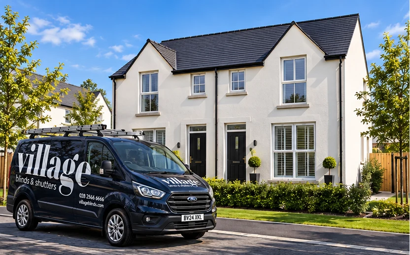 Ringfad Meadows Ardglass new homes with a Village Blinds and Shutters van outside