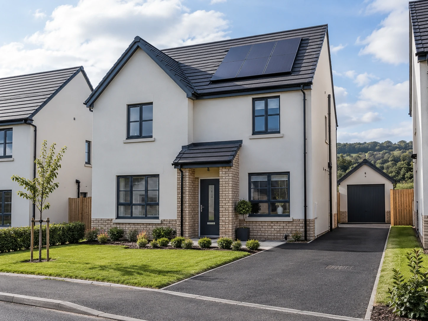 Illustrative modern family homes at Rosscah View in Kesh, showing a mix of detached and semi-detached house styles.