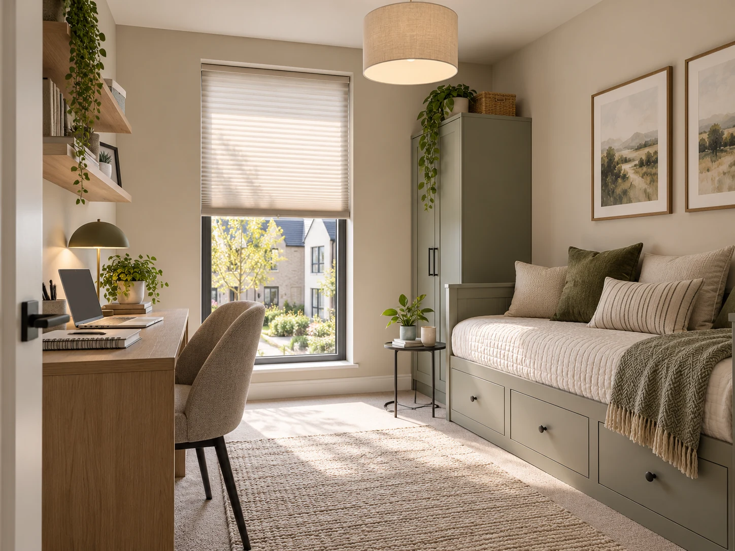Home office and guest room with cellular blind illustrating glare control for The Meadows Carryduff