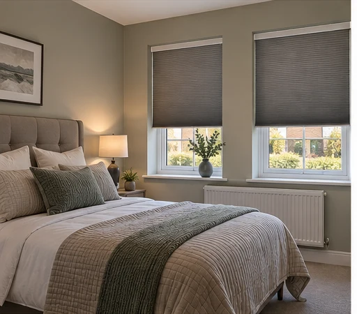 Weavers Gate Antrim blinds and shutters – blackout cellular blind fitted in a modern Weavers Gate bedroom