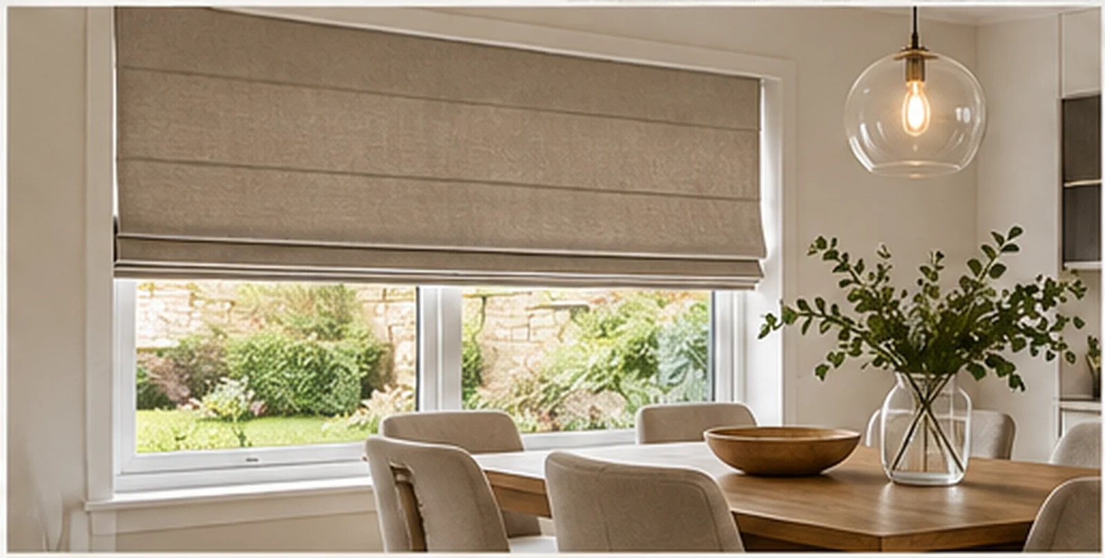 Wispy Hill Fintona Roman blind in a dining area